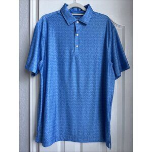 Hickey Freeman Men’s Golf Polo Shirt Blue Water Spiral Art Performance Medium